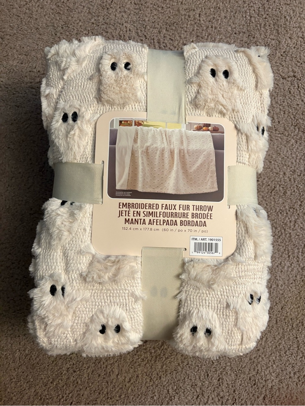 Embroidered Ghost Faux Fur Throw
